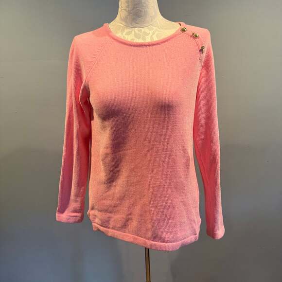 Lilly Pulitzer Pink Knit Sweater with Gold Novelty Buttons Women’s Size L - Picture 1 of 6